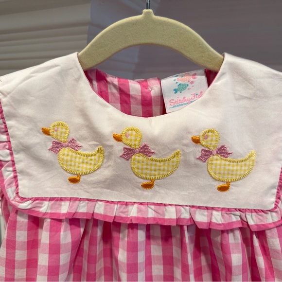 Stitchy Fish Pink Gingham Duck Dress | Size 2T - Picture 2 of 5